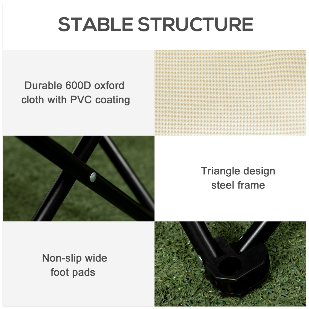 Stable van life chair with 600D oxford cloth, triangle steel frame & non-slip foot pads for outdoor adventures