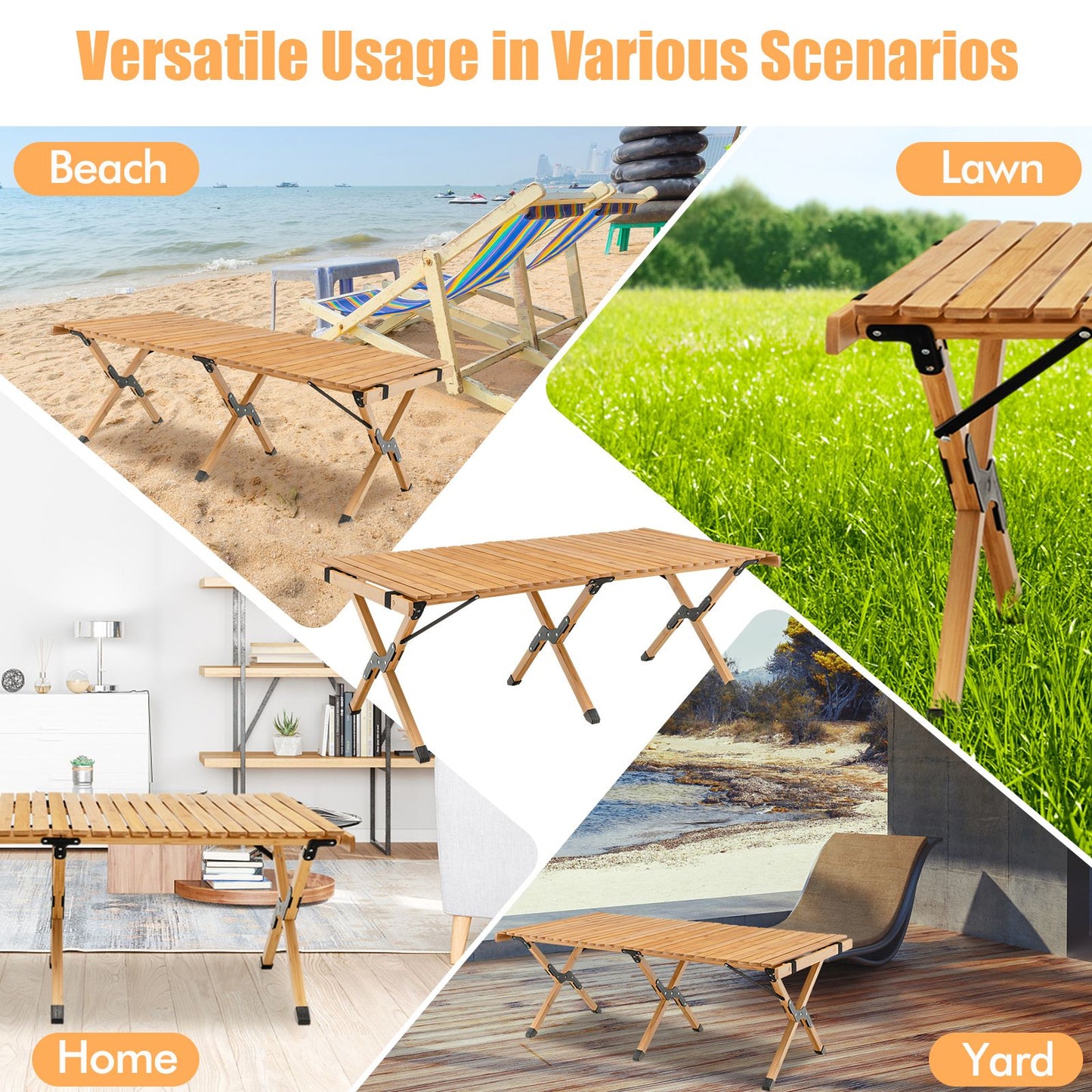 Portable bamboo folding table for beach, lawn, home & yard – perfect van life & outdoor adventure gear