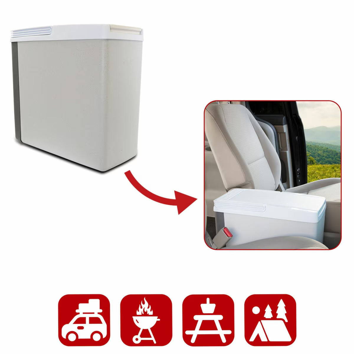 12V Electric Cooler 17L, Cool/Warm Box with Adjustable Strap in Grey