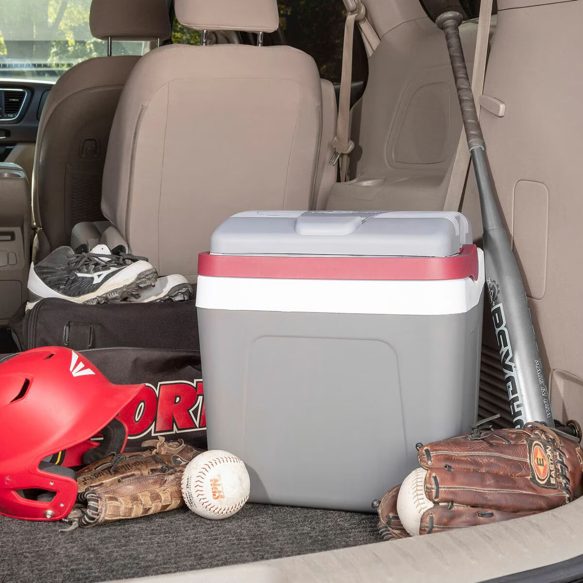 12V Electric Cooler 24L, Cool/Warm Box with Adjustable Strap in Grey