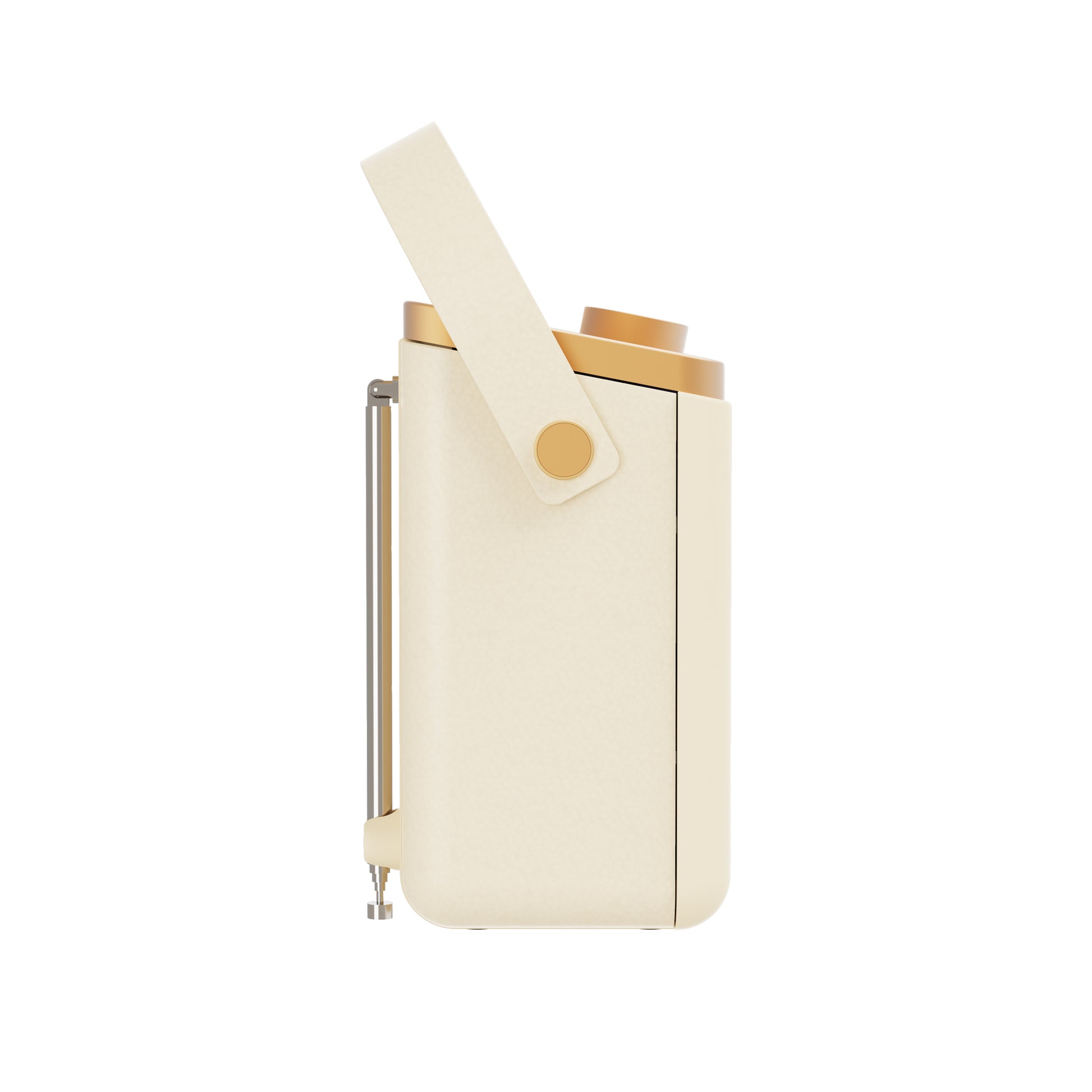 Cream portable coffee maker with gold accents, perfect for van life and outdoor adventures