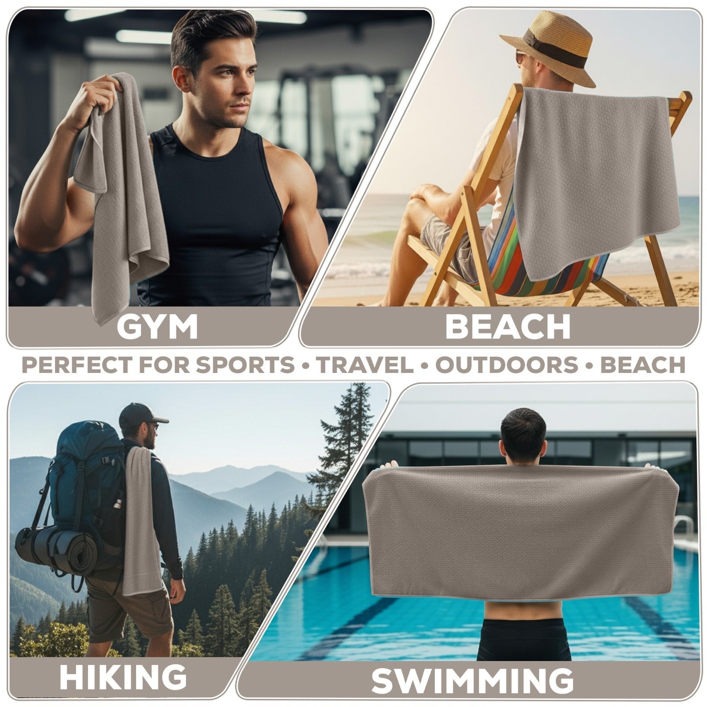 Quick-dry travel towel for gym, beach, hiking, swimming — perfect for van life, sports & outdoor adventures