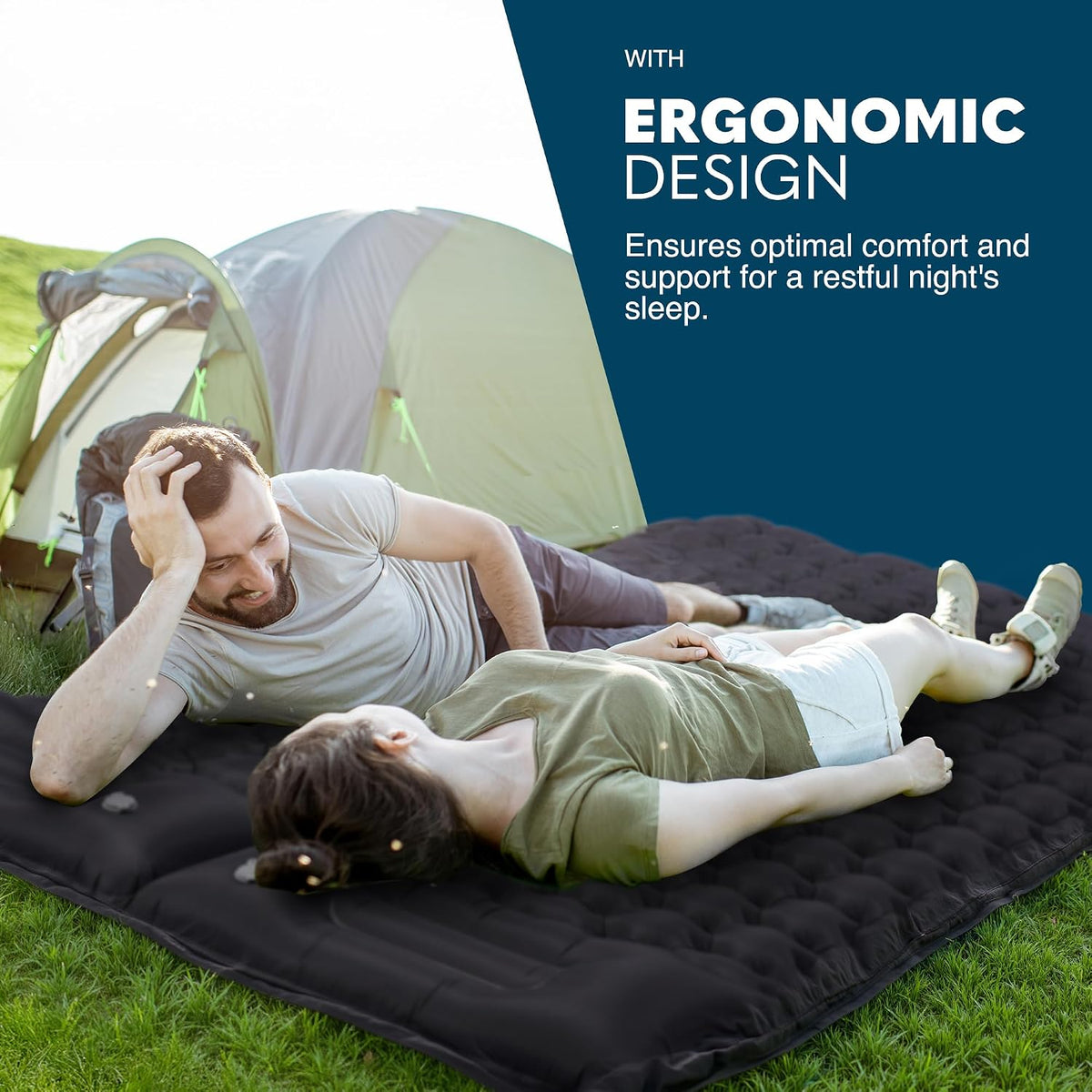 - Double Sleeping Pad - Ergonomic Design - Durable 40D Nylon + TPU - Easy Inflation/Deflation - Compact & Lightweight - Ideal for Camping, Hiking, and Outdoor Adventures - Black