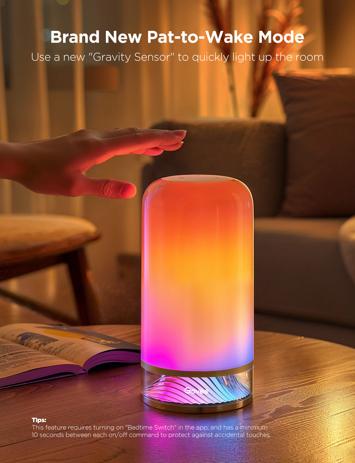 Color-changing smart lamp with pat-to-wake mode for van life ambiance and cozy camping nights