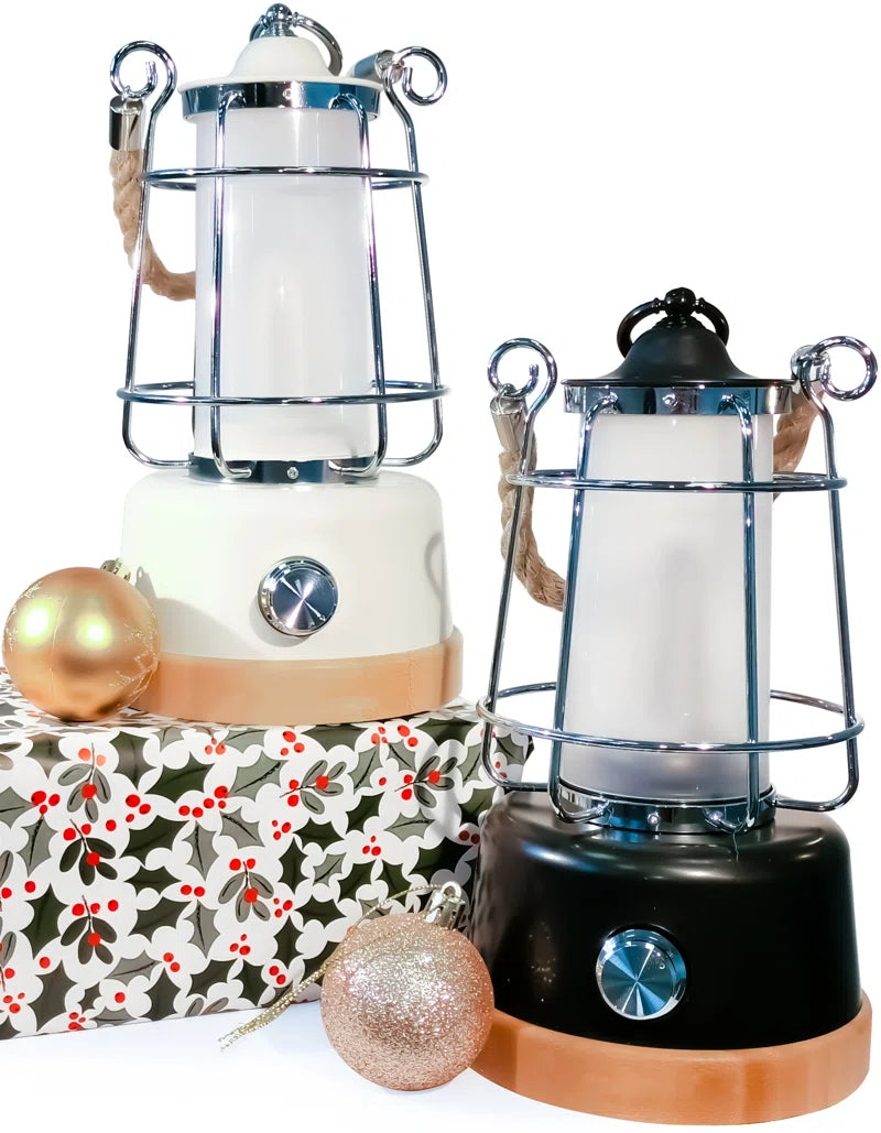 Retro-style LED lanterns for van life, camping & outdoor adventures with festive holiday decor