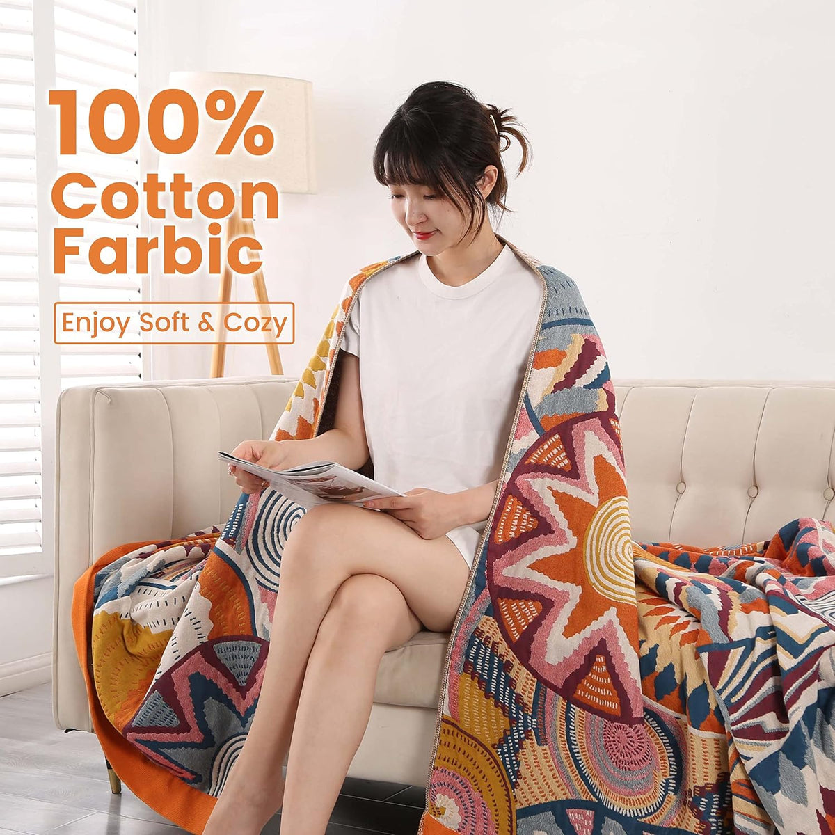 Bohemian Cotton Throw – 150 × 200cm – cotton fabric feature illustration