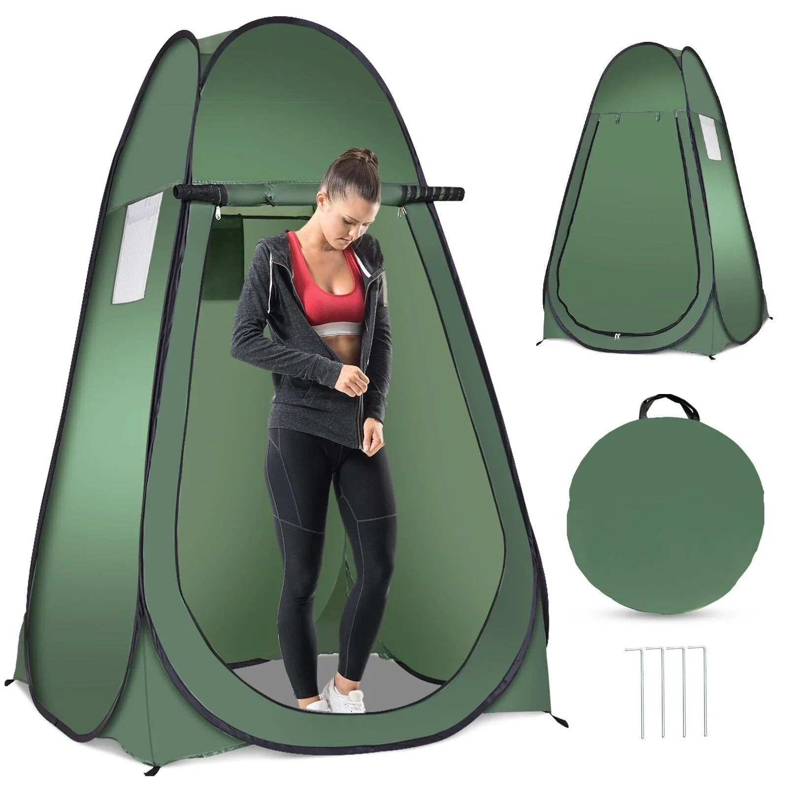 Portable pop-up privacy tent for van life, camping, or outdoor adventures with carry bag and stakes