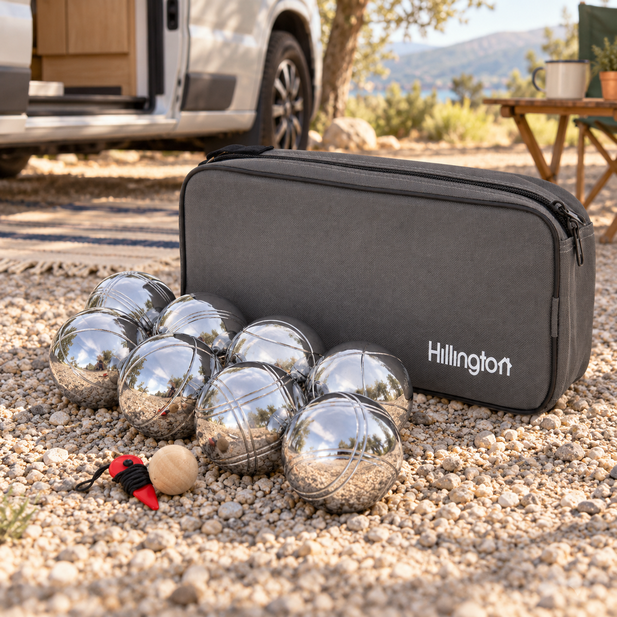 Petanque Set in a van-life setting