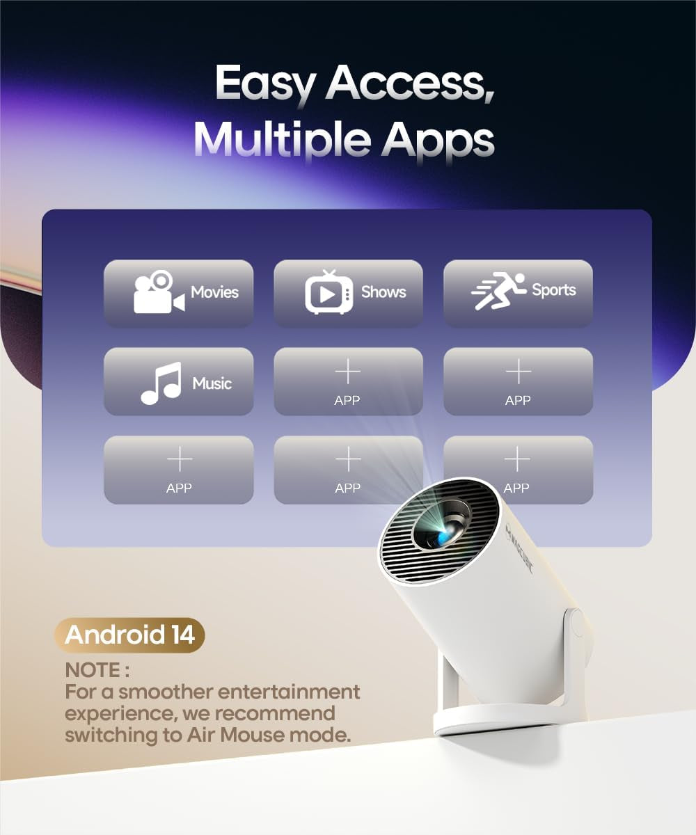 Mini Projector 4K Support, Auto Keystone Smart Portable Projector