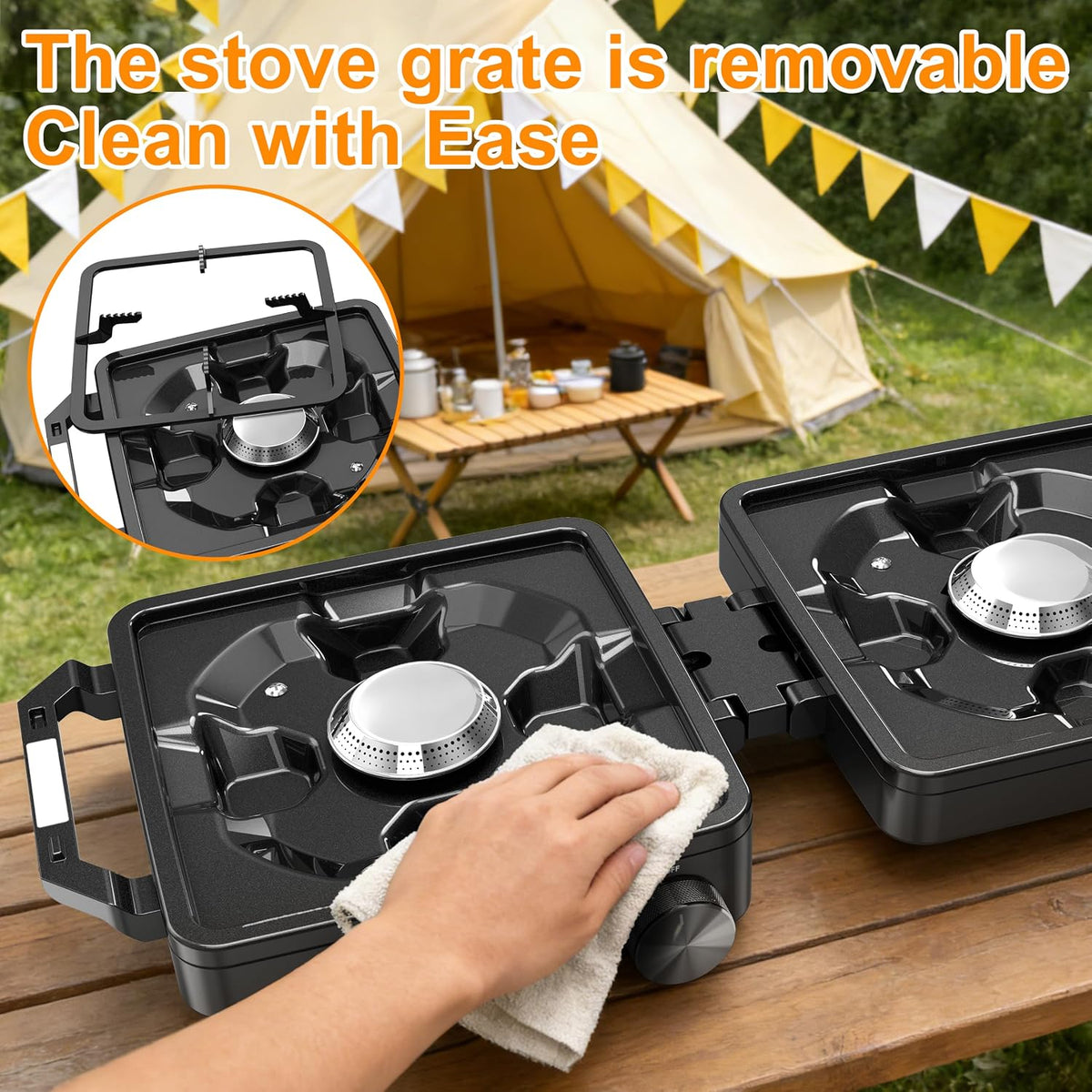 2-Burner Pro Camping Stove,7000W Camping Stove Gas Portable,Foldable Gas Stove,Windscreen Griddle, Portable Stove,Camping Essentials,Suitable for Outdoor Cooking,Wintermoot,Grilling