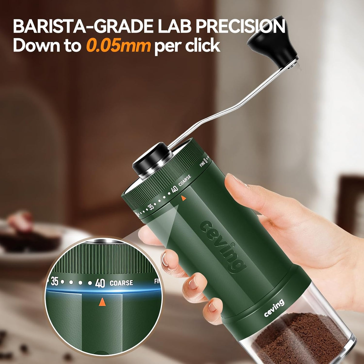 World'S First 60G Large Capacity Manual Coffee Grinder, Green