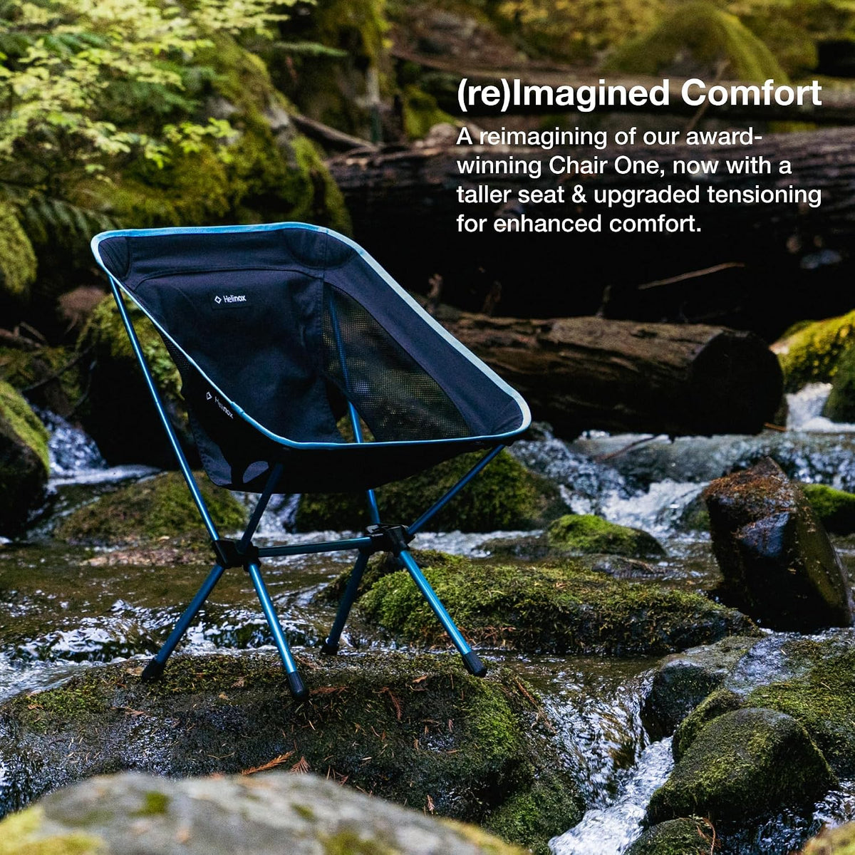 Helinox Chair One (re) Camping Chair – Black – chair beside a stream