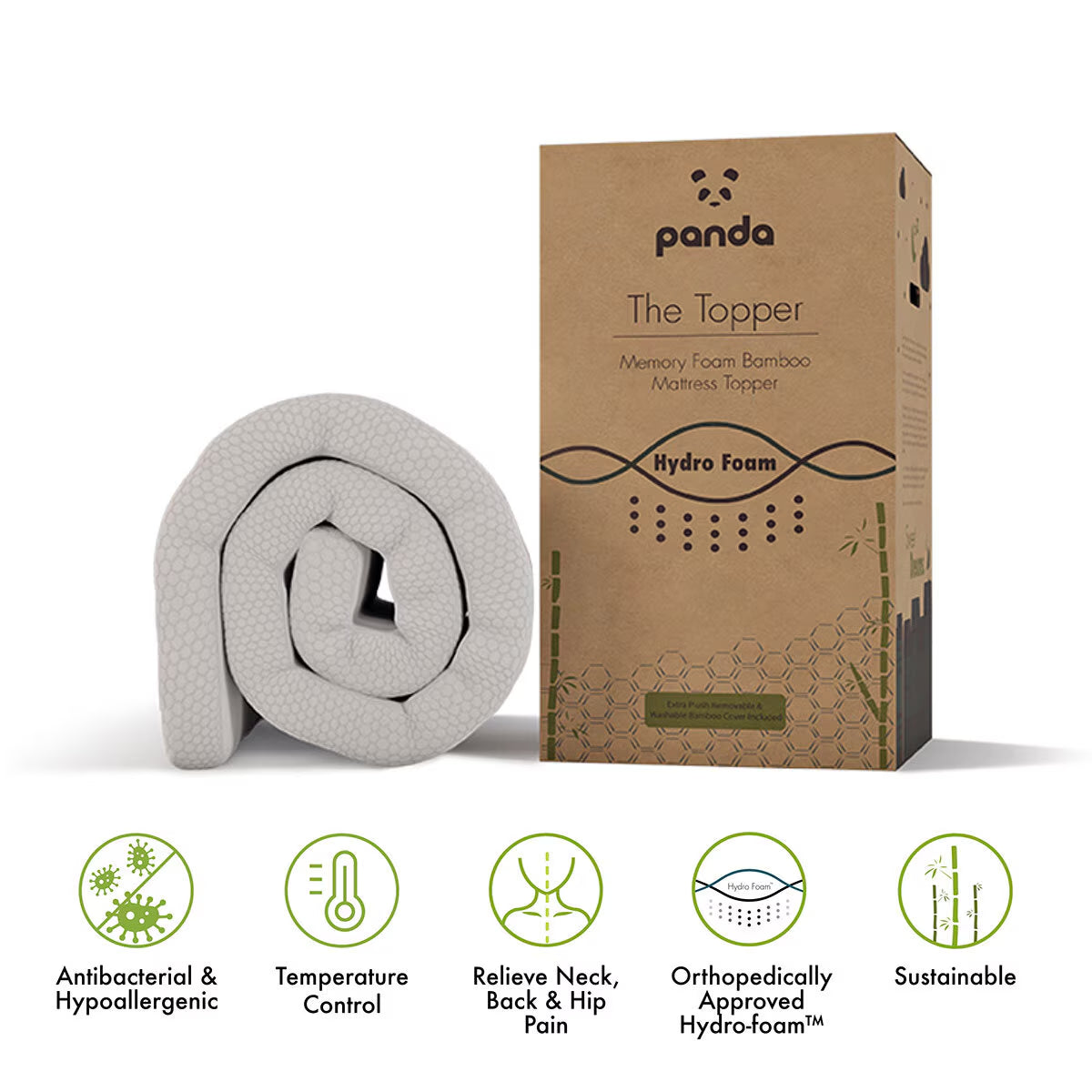Panda The Topper memory foam bamboo mattress topper for van life comfort, hypoallergenic & sustainable
