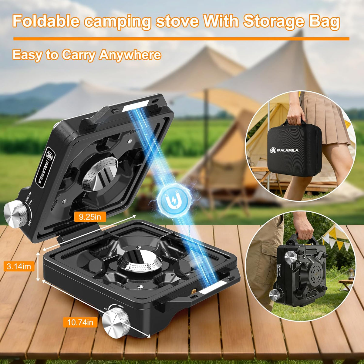 2-Burner Pro Camping Stove,7000W Camping Stove Gas Portable,Foldable Gas Stove,Windscreen Griddle, Portable Stove,Camping Essentials,Suitable for Outdoor Cooking,Wintermoot,Grilling