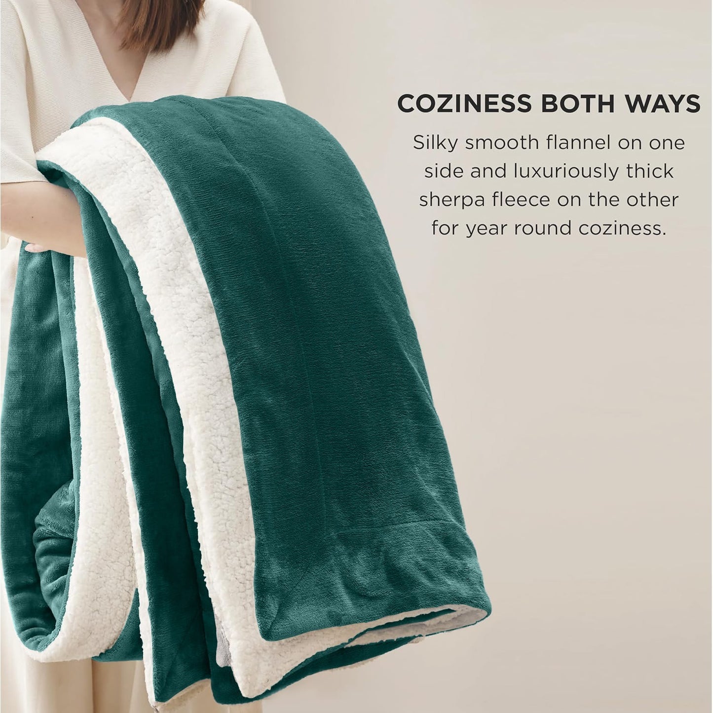 Cozy reversible blanket with green flannel and white sherpa fleece for van life comfort