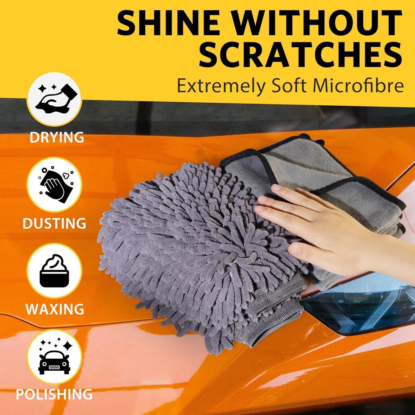 5 Pcs Car Washing Kit with 3X Microfibre Cleaning Cloth and 2Er Microfibre Wash Mitt, Dual-Sided Ultra Soft Drying Towels and Gloves for Car Care, Polishing, 600GSM, 40X30Cm