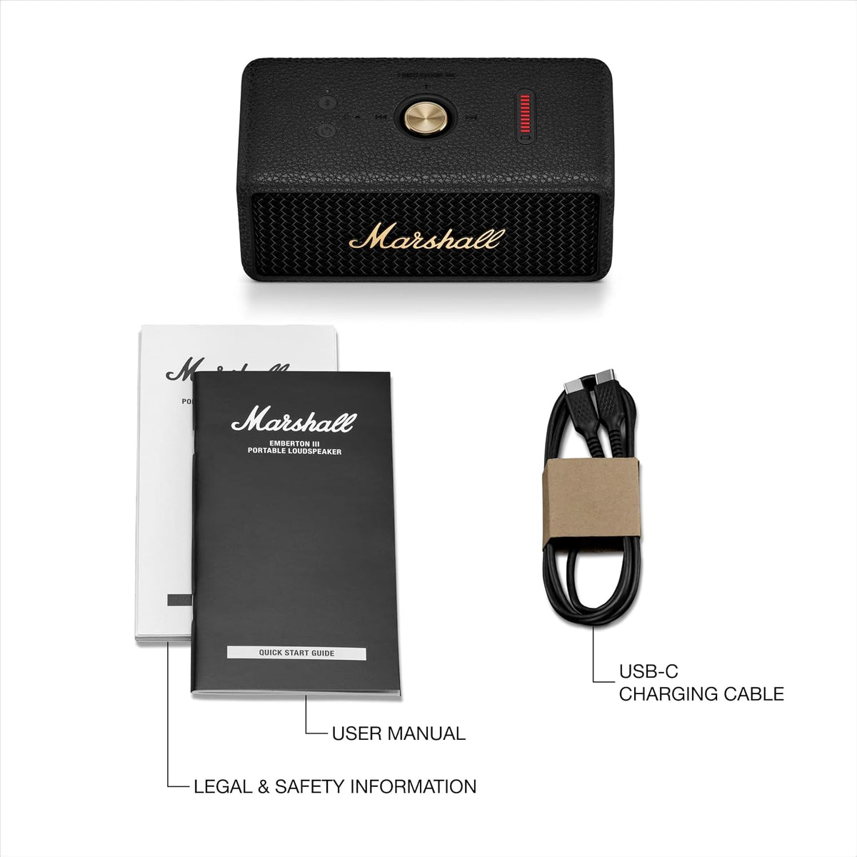 Marshall Emberton III Portable Bluetooth Speakers, Wireless, IP67 Rating Dust & Water Resistant, 32+ Hours Playtime, Quick Charge - Black & Brass