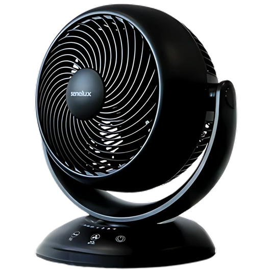 Compact black oscillating fan for van life, camper van cooling, and outdoor adventures