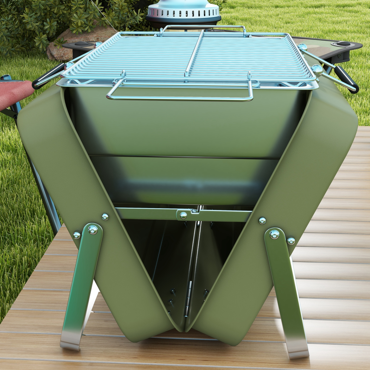 Compact foldable van life grill for outdoor camping and backyard BBQ adventures