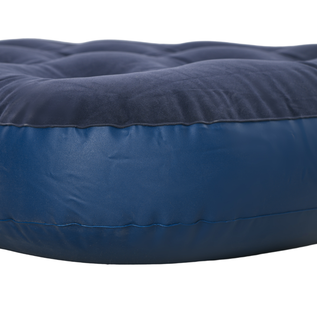 Navy blue inflatable camping mattress with quilted top for van life and outdoor adventures