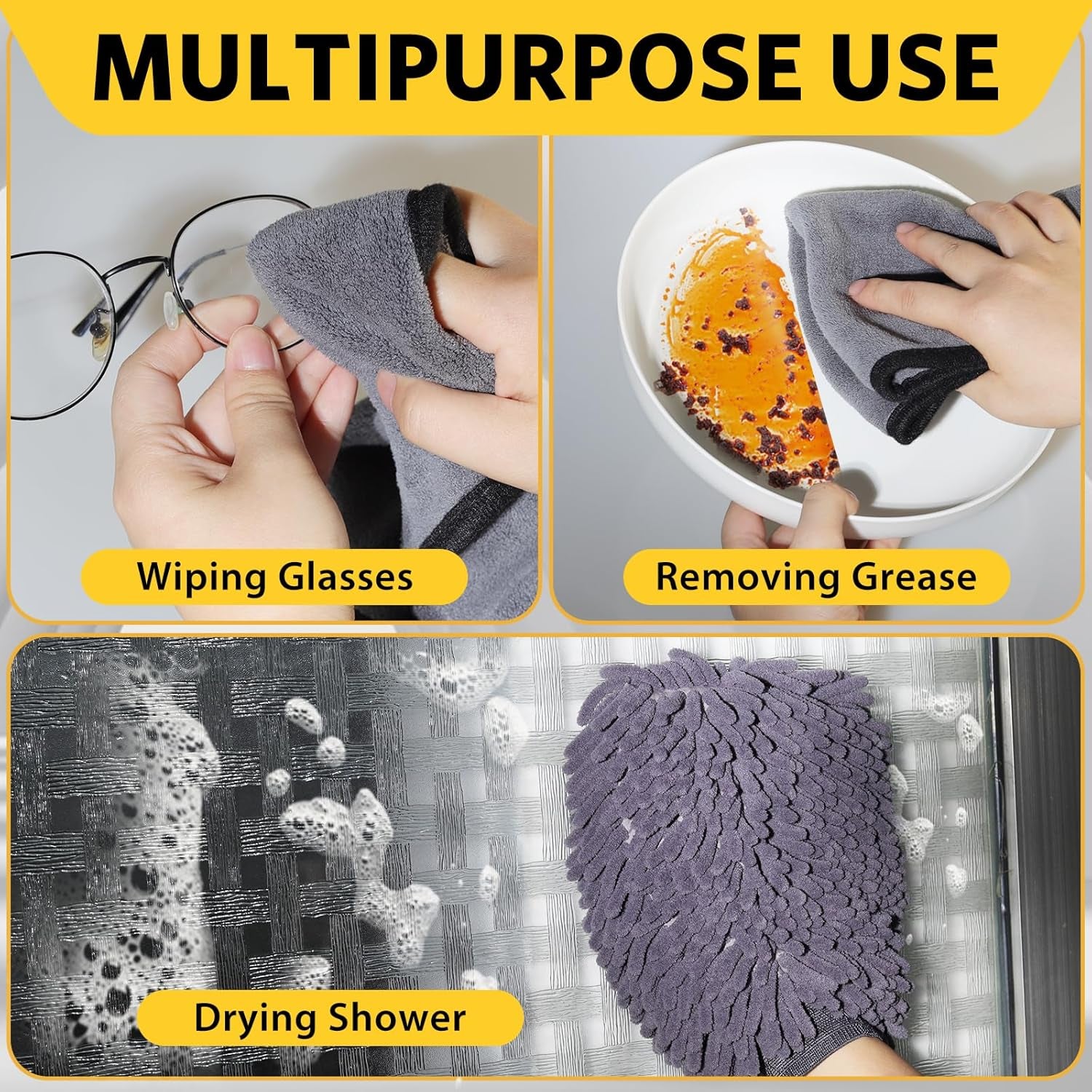 5 Pcs Car Washing Kit with 3X Microfibre Cleaning Cloth and 2Er Microfibre Wash Mitt, Dual-Sided Ultra Soft Drying Towels and Gloves for Car Care, Polishing, 600GSM, 40X30Cm