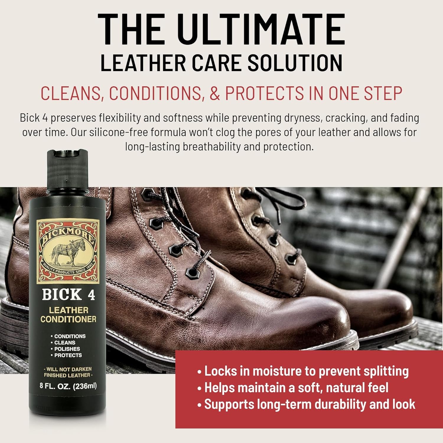 Bick 4 Leather Conditioner for boots, cleans, conditions & protects leather in one step