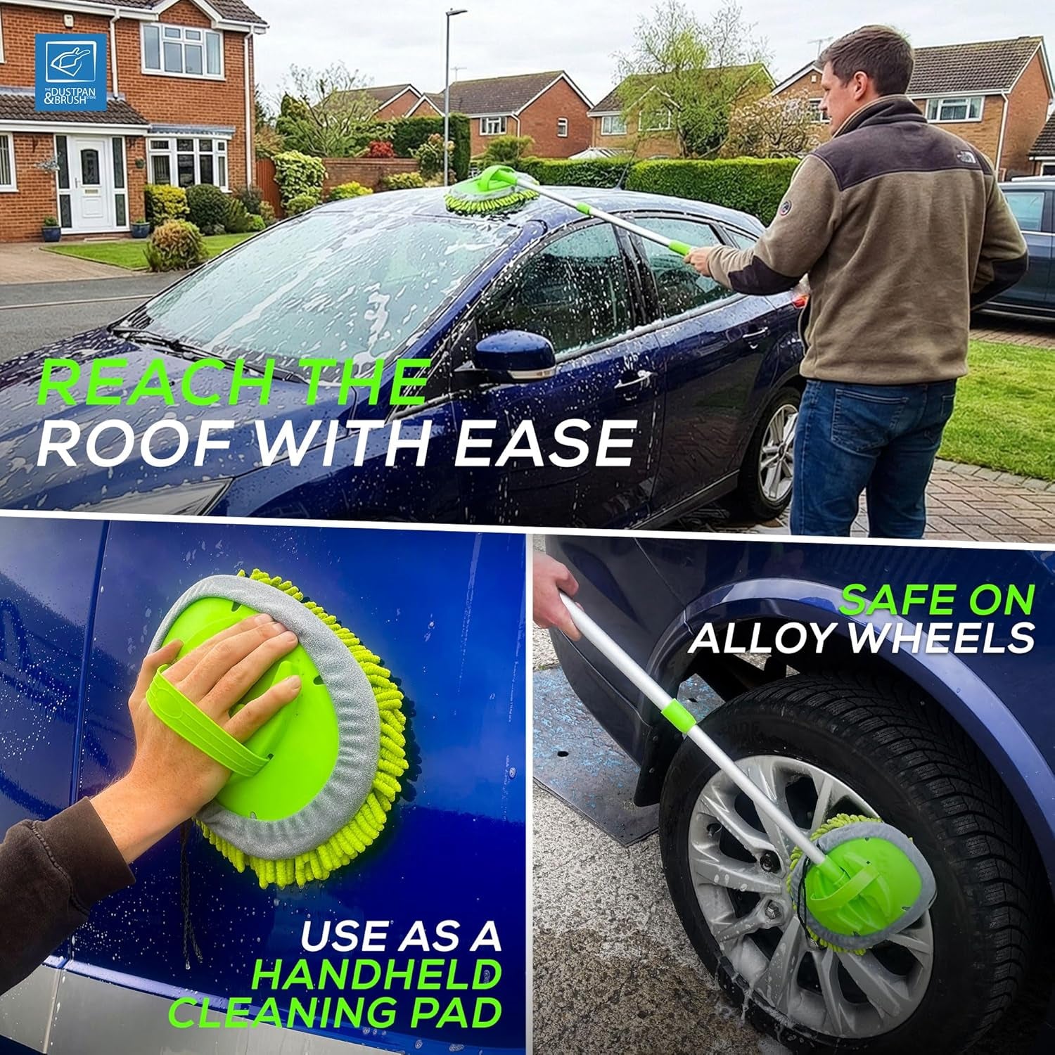 Car Cleaning Brush Microfibre Mop Telescopic Car Wash Brush with Extendable Handle & Scratch Free Head Washing Kit - Suitable for Cleaning Cars, Caravans, Van, Truck, Boat Etc.