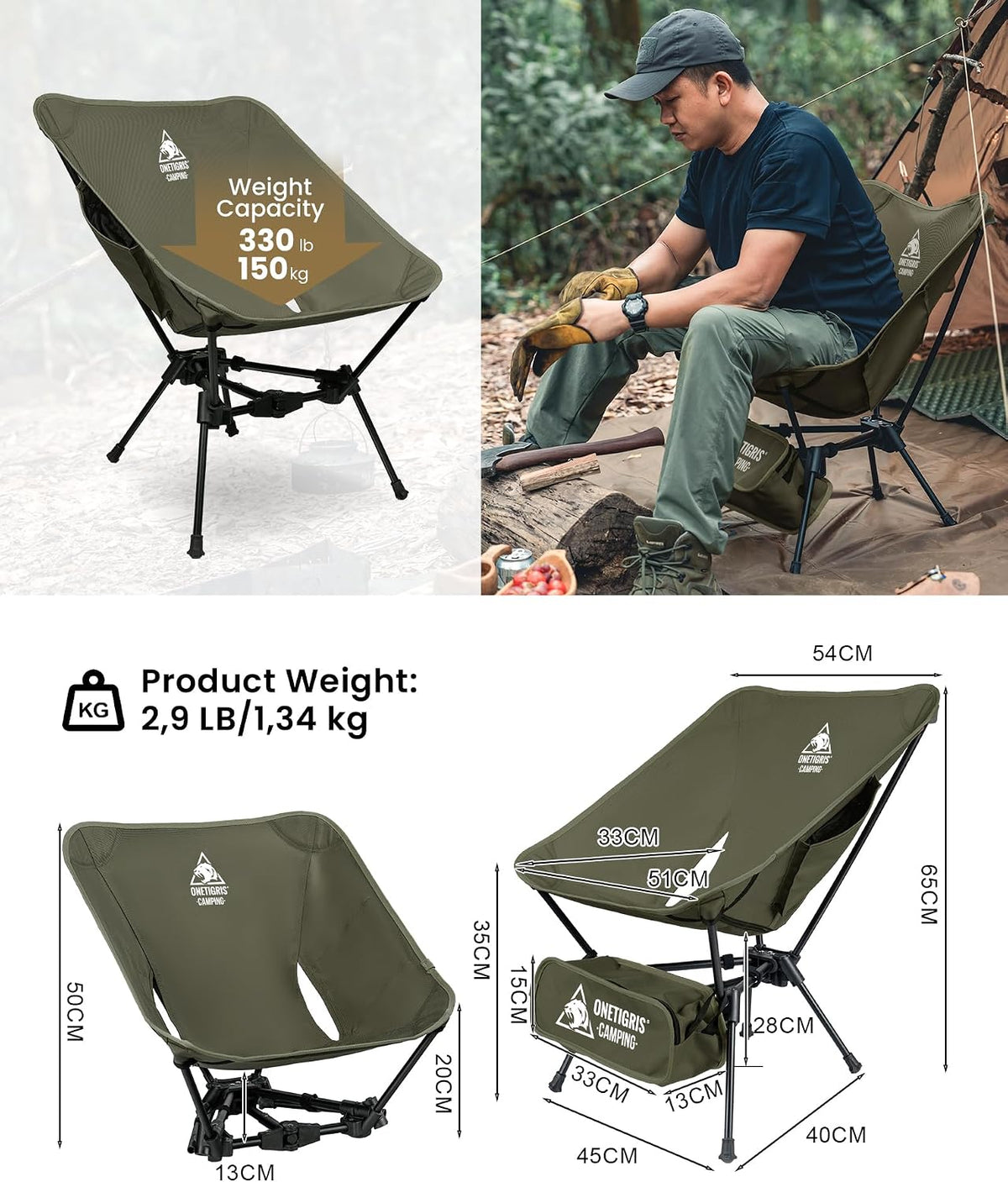 Tigerblade Camping Chair, Lightweight Folding Backpacking Hiking, Compact Portable 330 Lbs Capacity