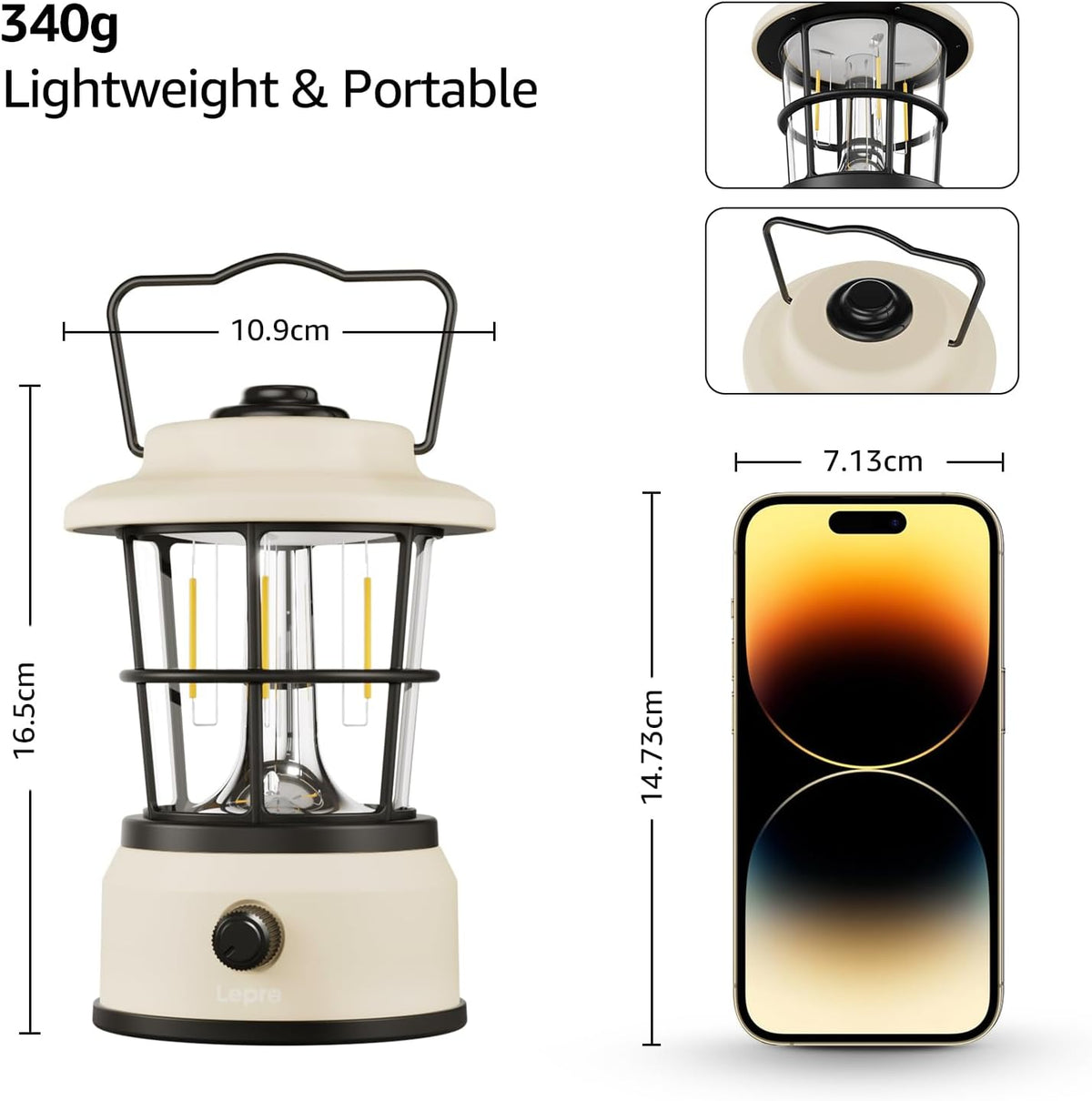 Rechargeable Camping Lantern, 3600Mah Retro Dimmable Tent Light