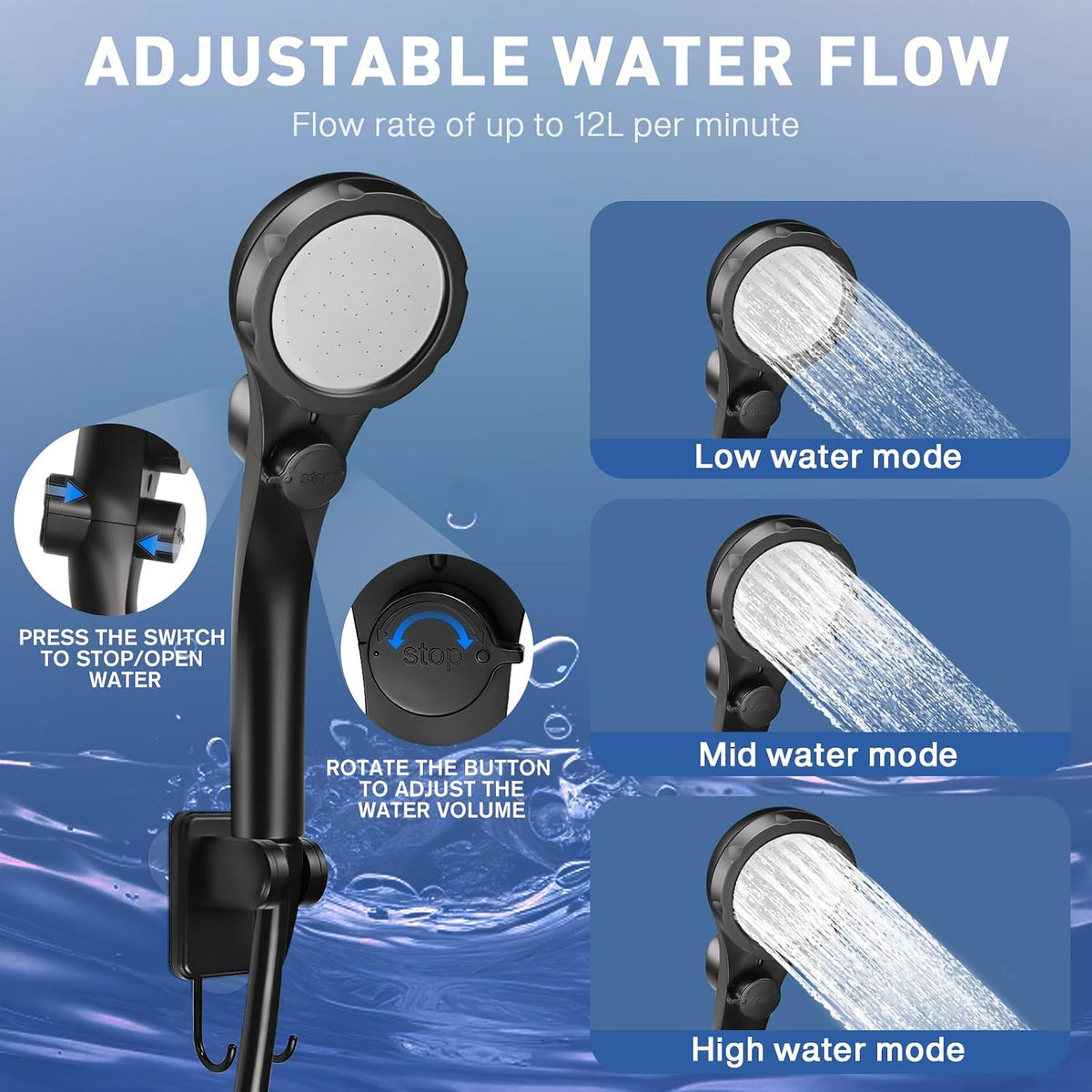 Upgrade Portable Camping Shower, 7800Mah Outdoor Electric Shower Rechargeable Pump with Intelligent Digital Display Temperature Display Shower Head for Camping, Hiking, Traveling