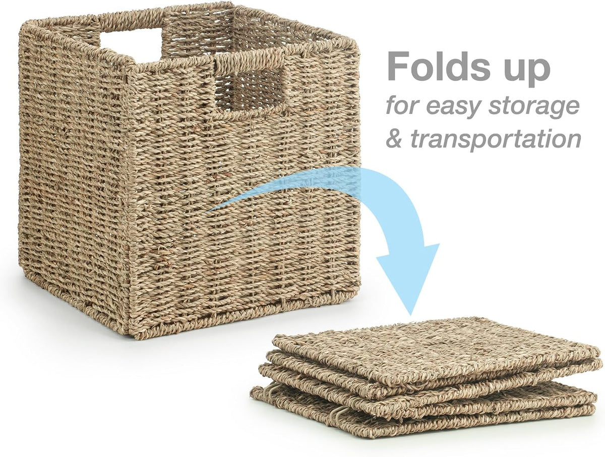 Foldable Seagrass Storage Cubes – Set of 2 – basket folding illustration