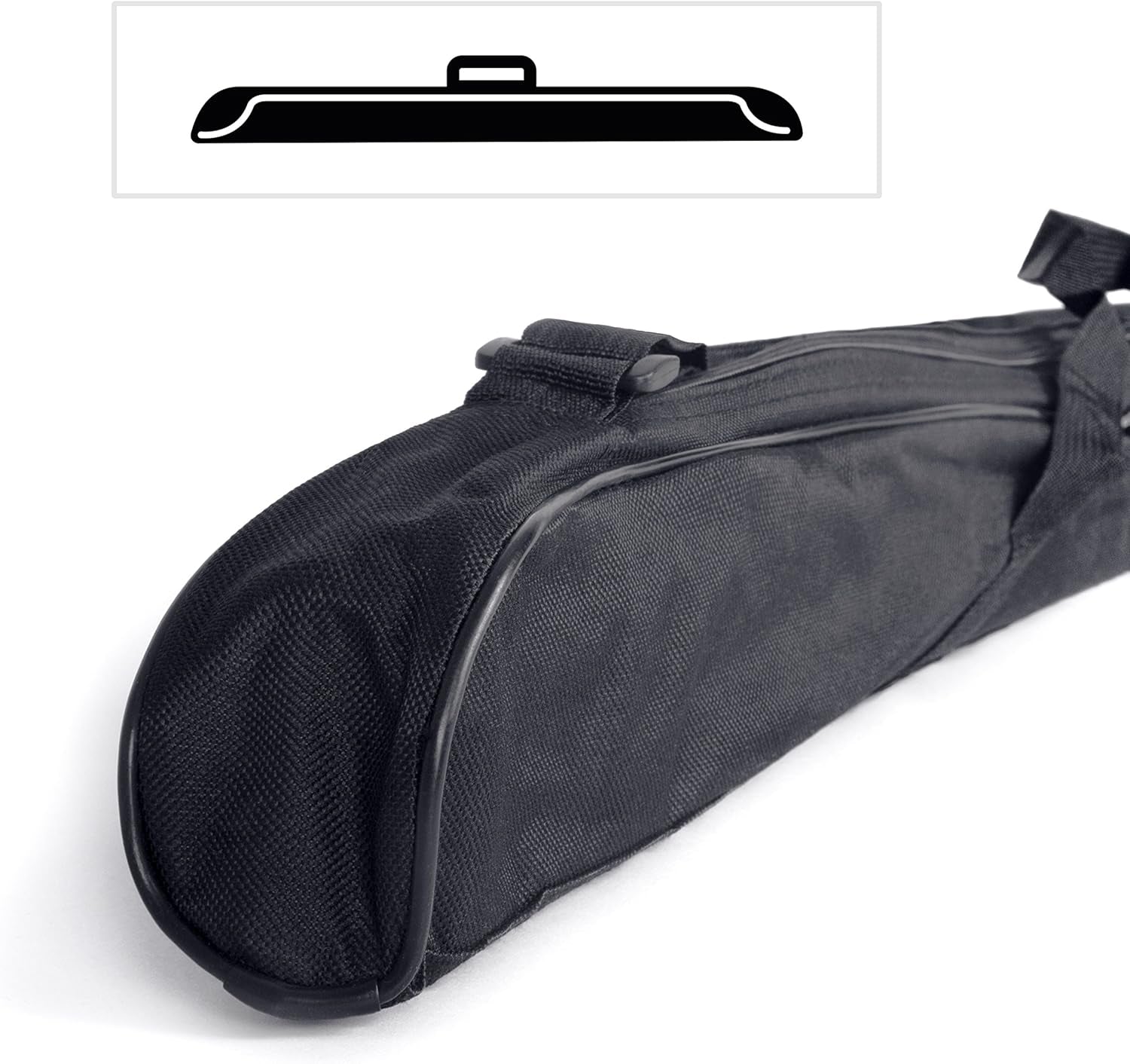 Black bike frame bag with secure straps, ideal for van life adventures and outdoor cycling gear storage.