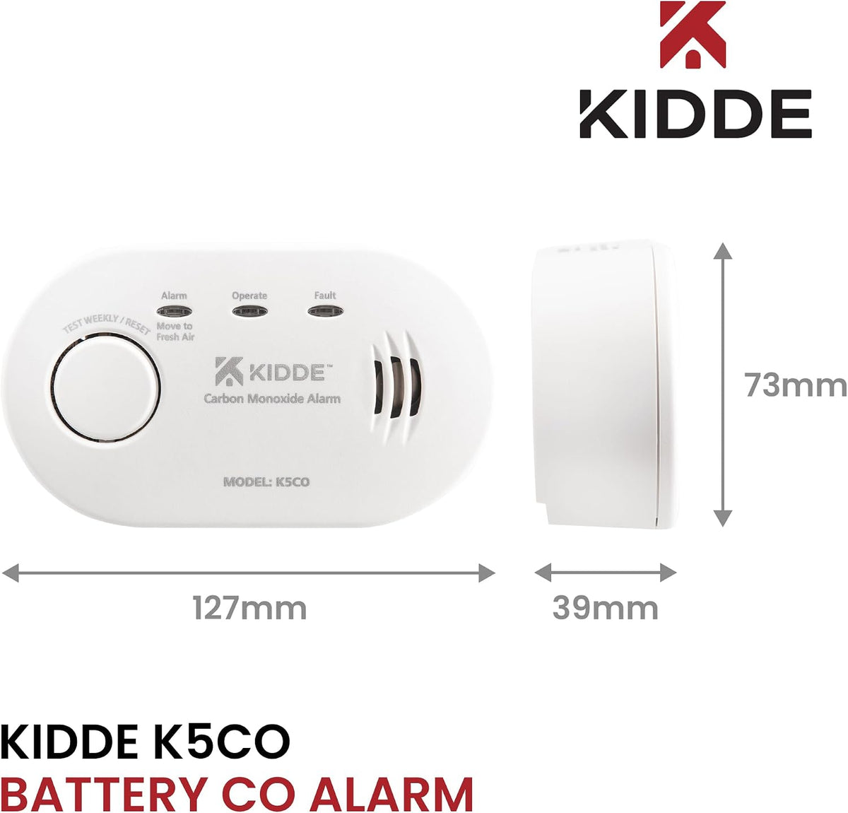5CO Carbon Monoxide Alarm and Detector with AA Batteries - 10 Year Sensor Life CO Alarm for Home