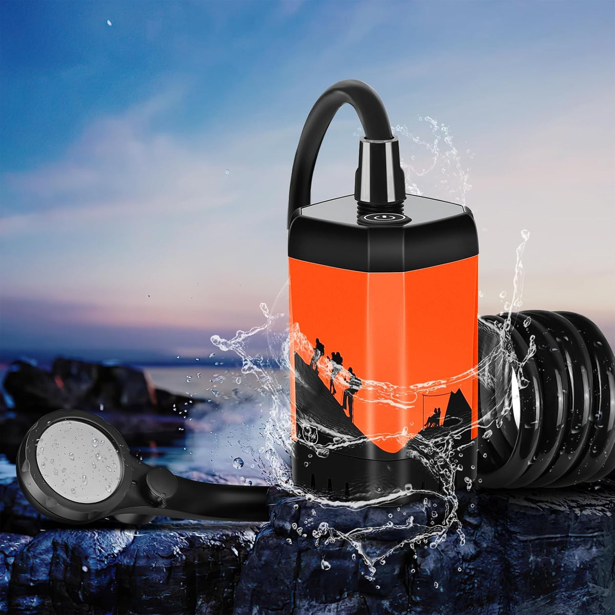 Upgrade Portable Camping Shower, 7800Mah Outdoor Electric Shower Rechargeable Pump with Intelligent Digital Display Temperature Display Shower Head for Camping, Hiking, Traveling