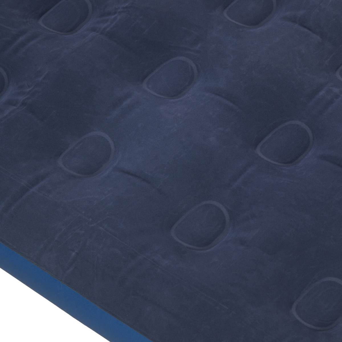 Navy blue inflatable air mattress with flocked top for van life comfort and camping adventures
