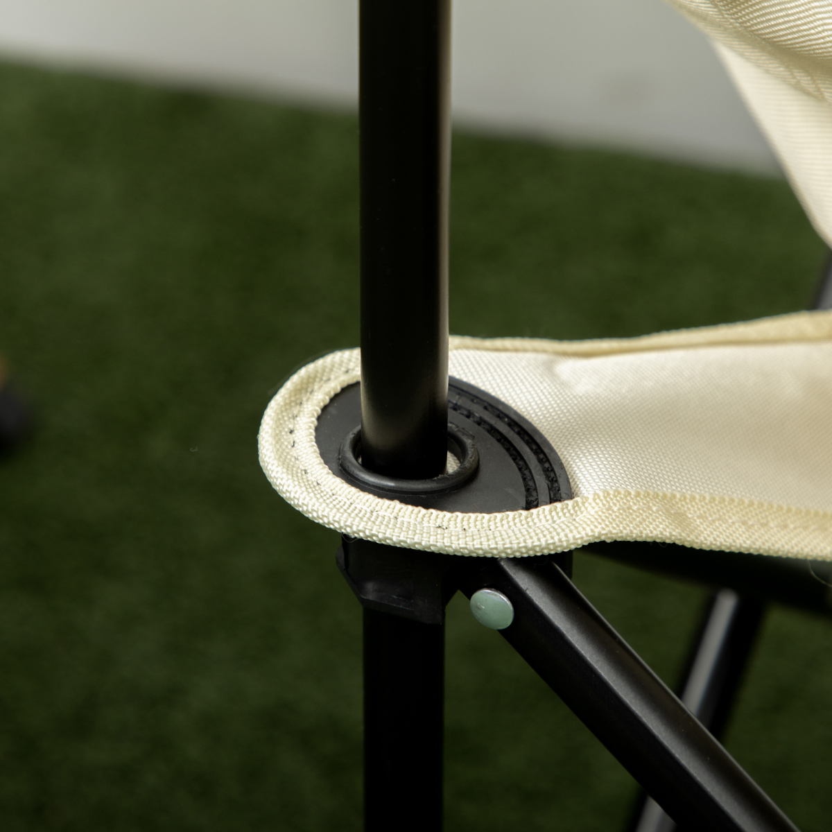 Cream canvas camping chair with black metal frame, ideal for van life and outdoor adventures