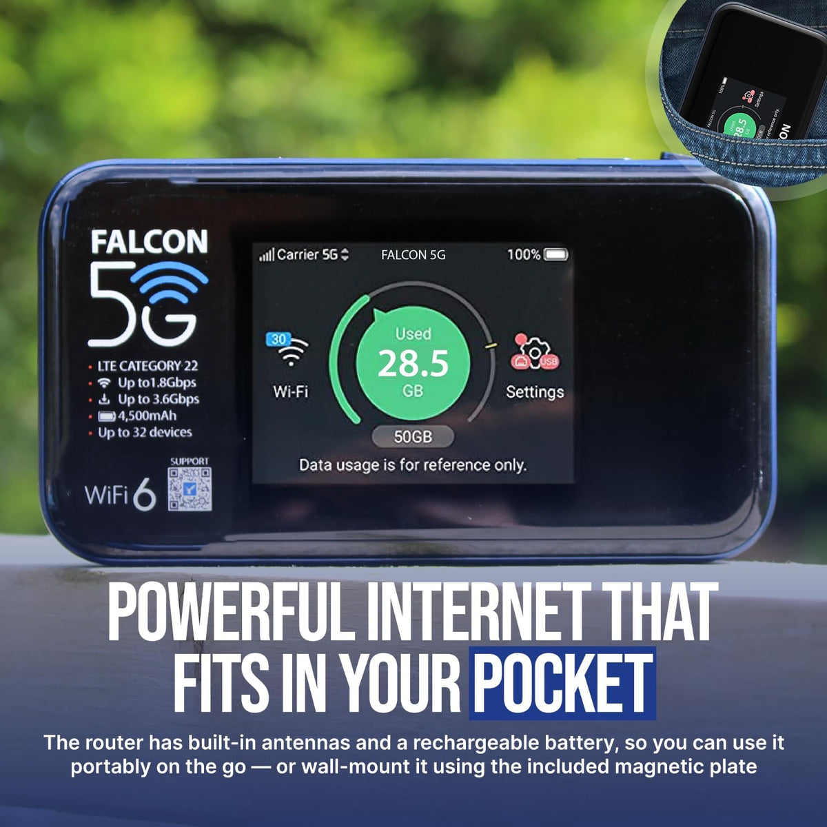 Falcon EVO LTE Router Mobile 5G, Mobile Broadband Internet System, 5G-Capable Mimo Window Antenna for Motorhomes and Caravans with 1800Mbps Mobile CAT22 Wifi Router Portable Wifi Wifi Booster