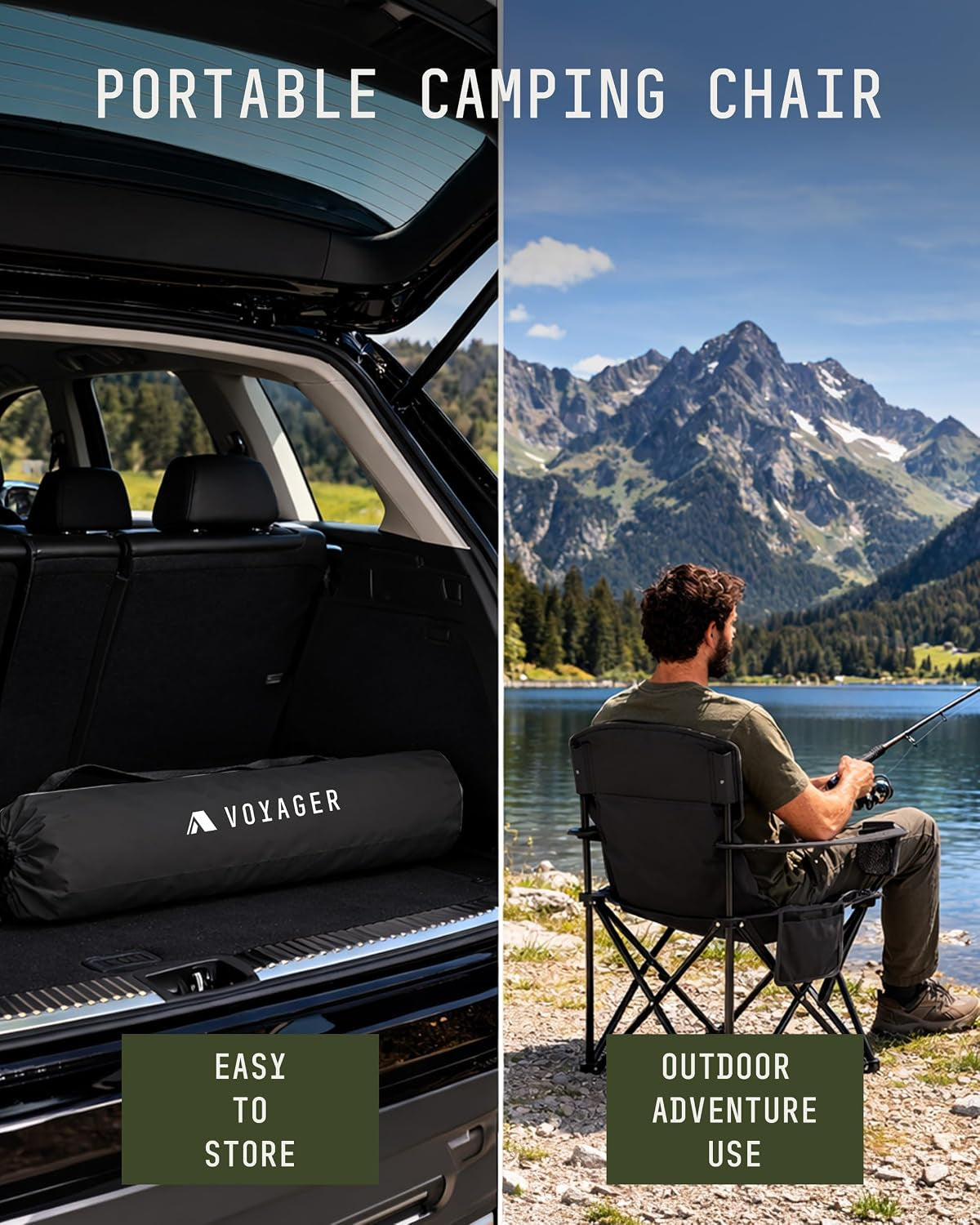Folding Camping Chair 2-Pack, Lightweight with Pocket and Drinks Holder, Holds up to 120Kg Each, Easy to Transport, Foldable Outdoor Chair Set -Black