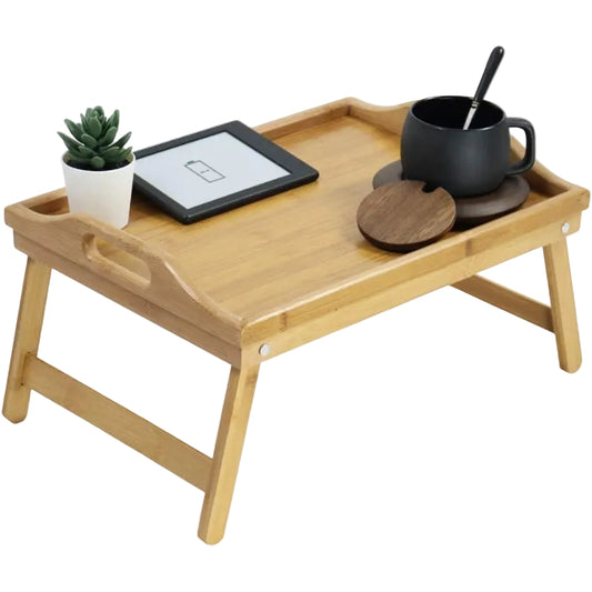 Bamboo Serving Tray Breakfast Bed Table with Wooden Folding Legs, Bamboo Bed Tray