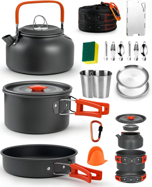 17-Piece Camping Cookware Set for 2–3 People – cookware set and accessories on white