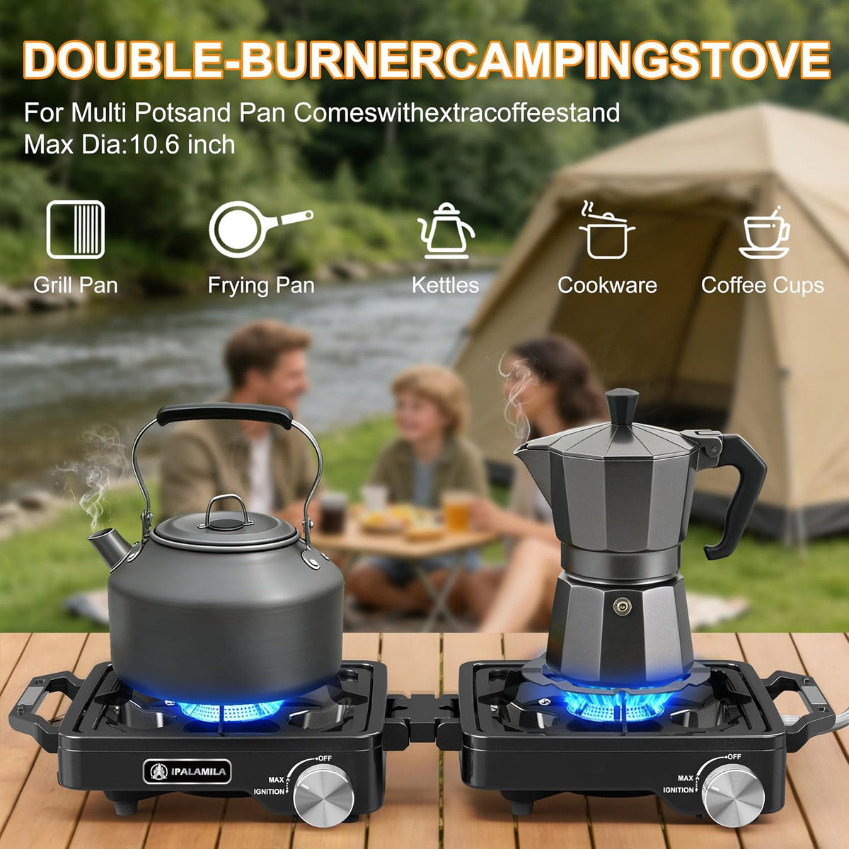 2-Burner Pro Camping Stove,7000W Camping Stove Gas Portable,Foldable Gas Stove,Windscreen Griddle, Portable Stove,Camping Essentials,Suitable for Outdoor Cooking,Wintermoot,Grilling