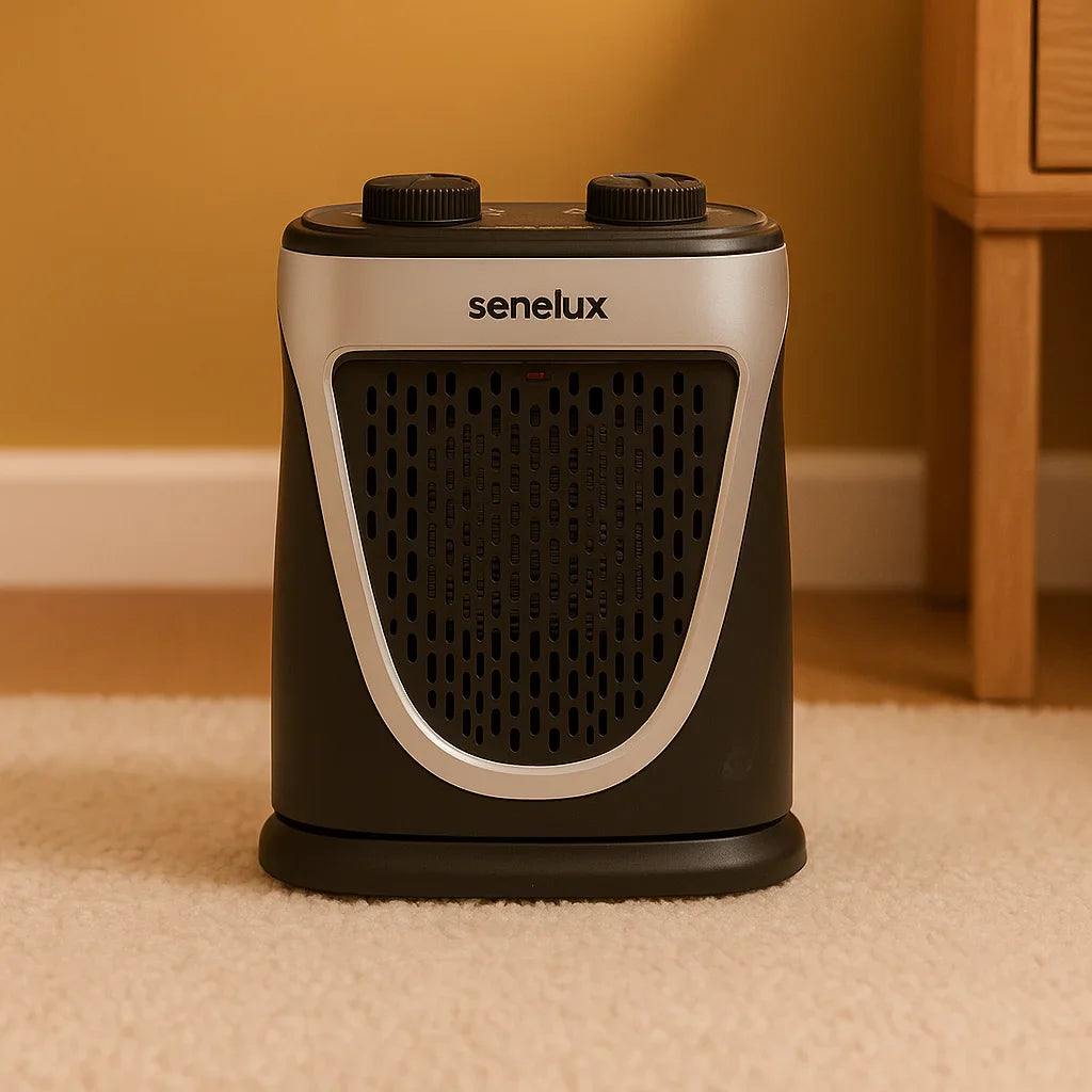 Senelux portable space heater for van life and cozy indoor warmth, compact design with dual controls