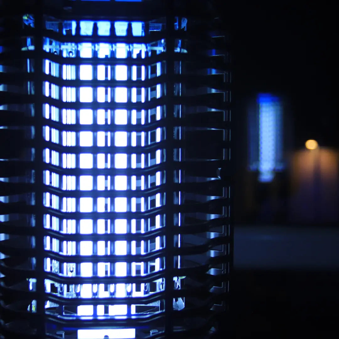 Blue UV bug zapper for van life camping, outdoor adventures, and festival nights