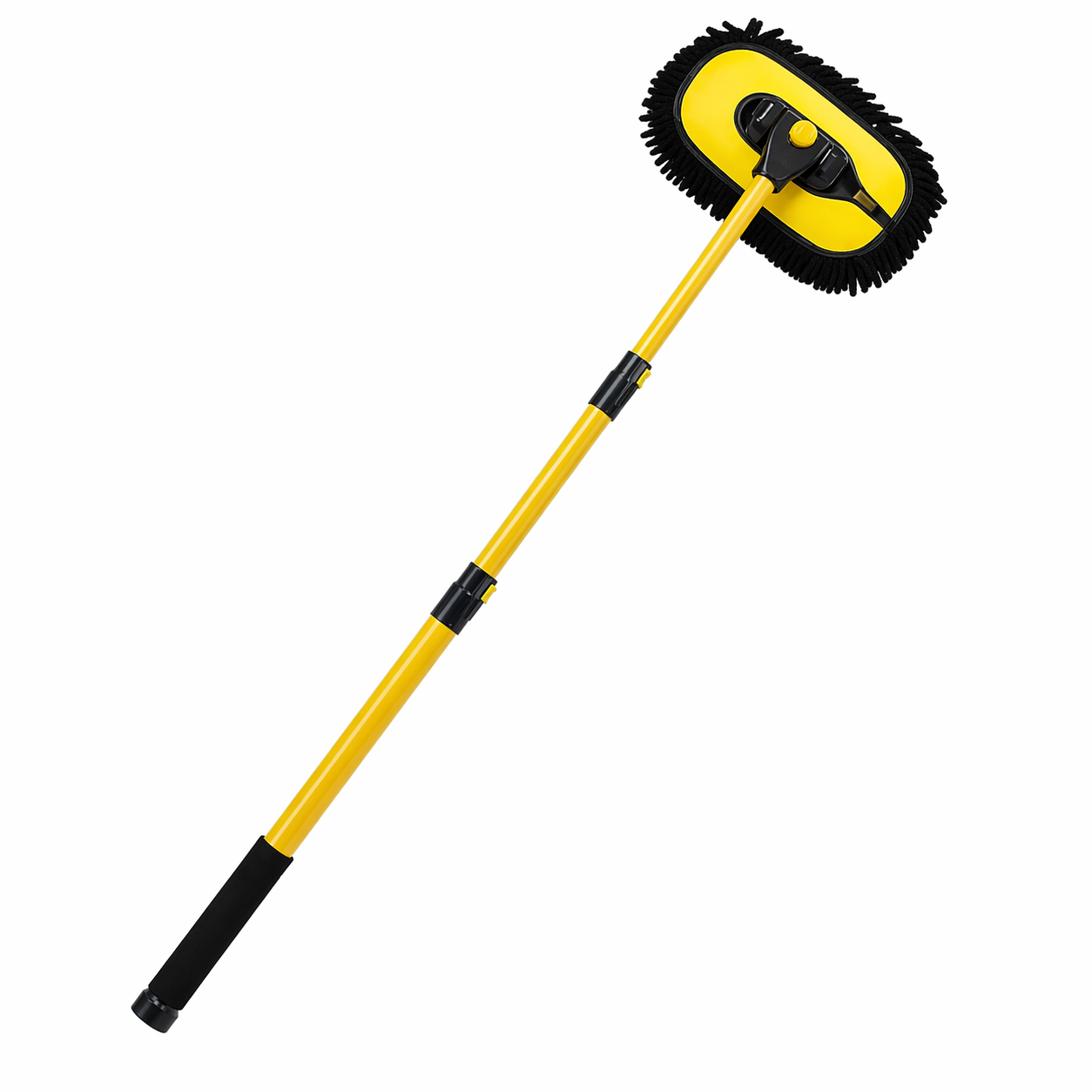 Yellow telescopic car wash brush with black microfiber head for van life cleaning
