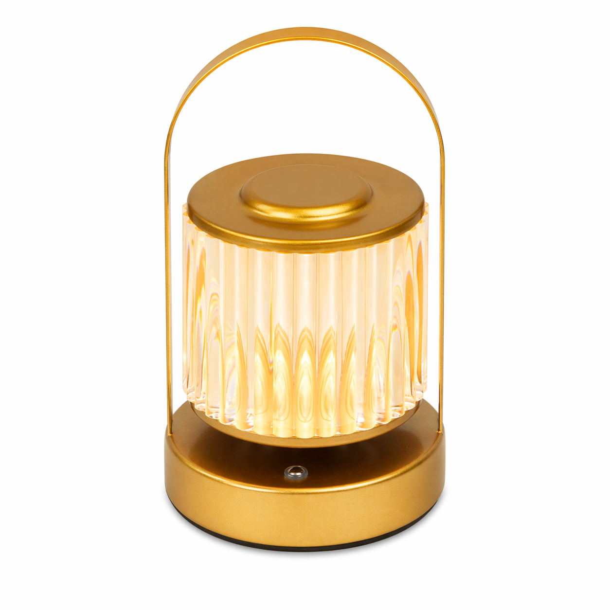 Gold portable lantern with ribbed glass for van life camping and outdoor adventures