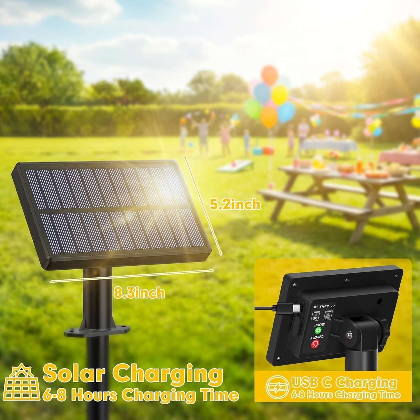 Portable solar panel for van life & outdoor adventures, USB-C charging, 8.3x5.2 inch, solar powered