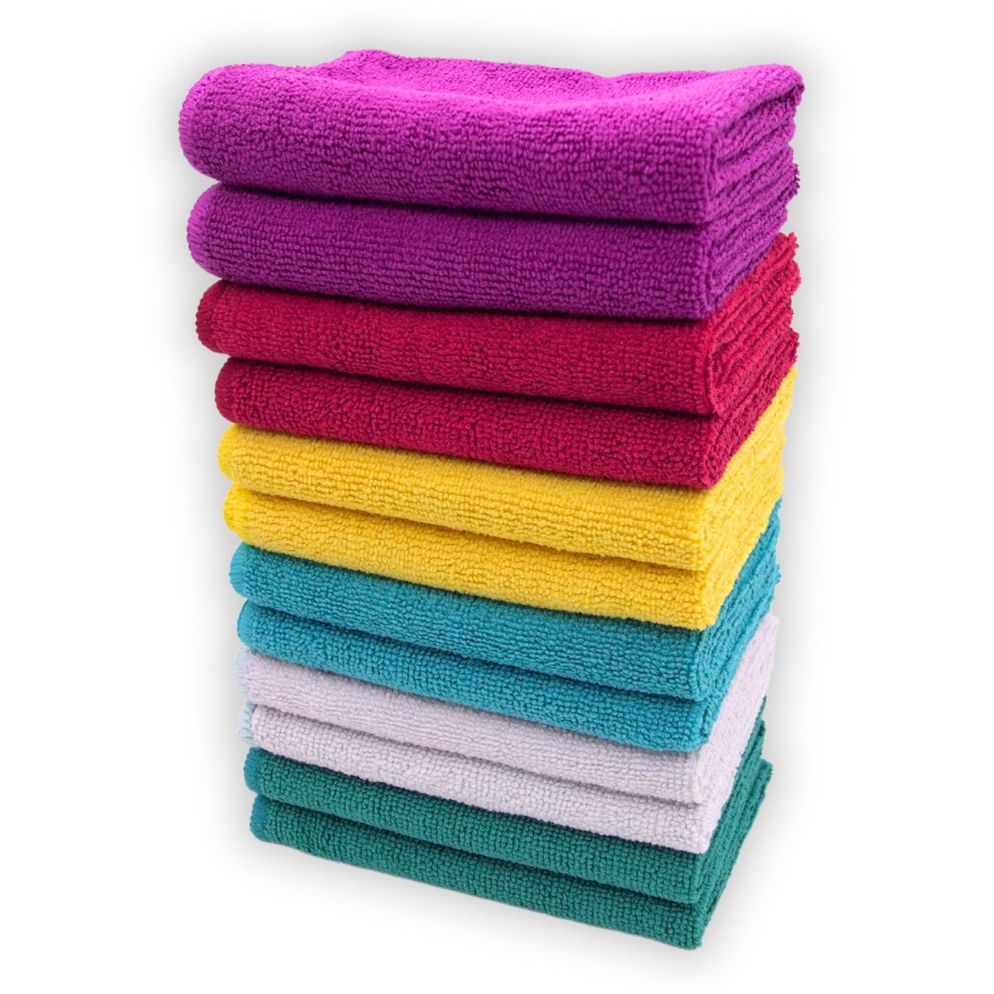 Stack of colorful microfiber cloths for van life cleaning and outdoor adventures