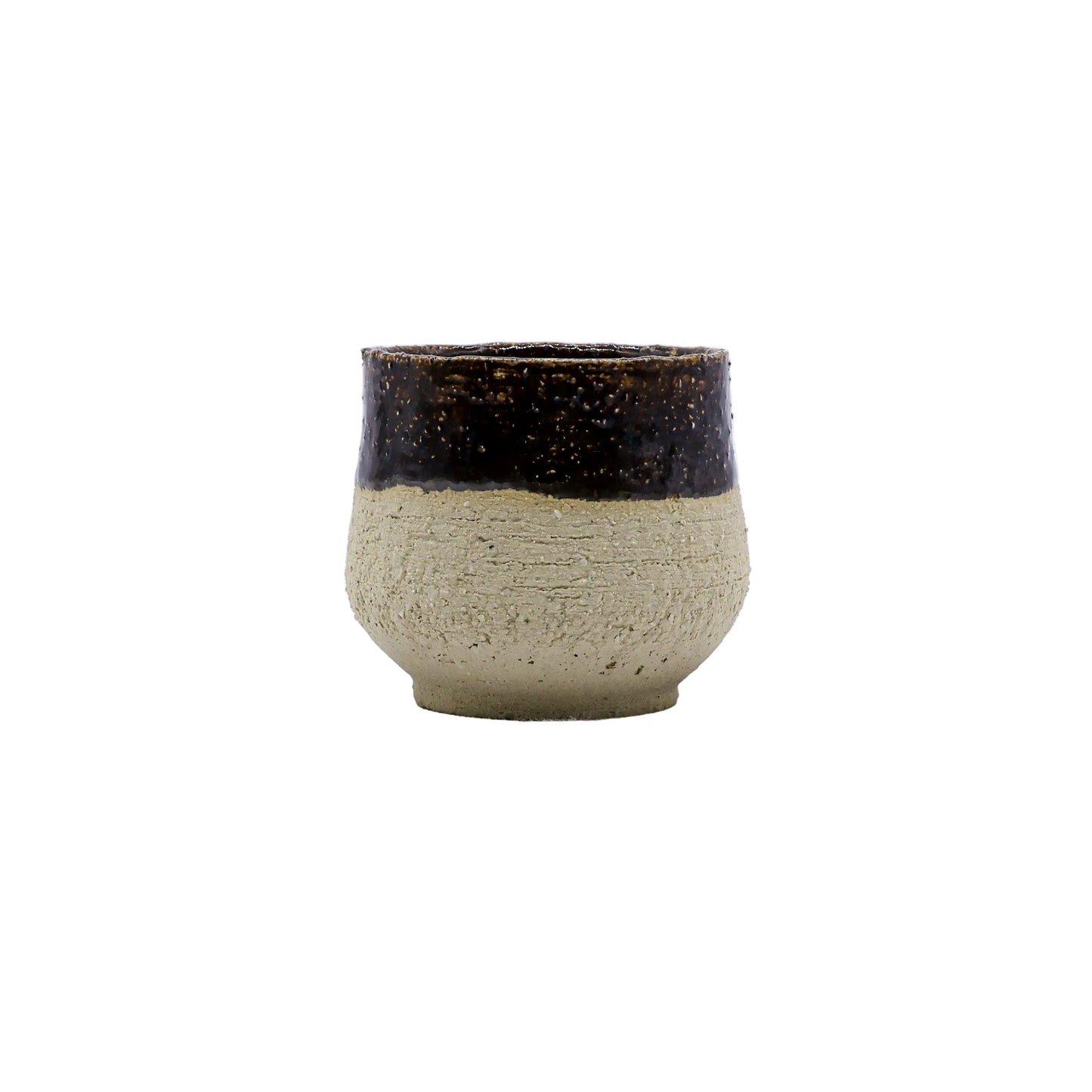 Handmade ceramic cup with rustic brown glaze, perfect for van life and outdoor adventures
