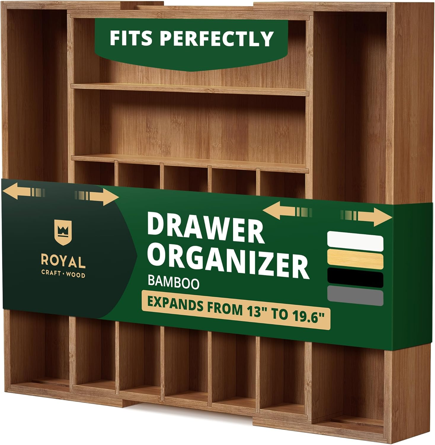 Bamboo drawer organizer expands 13" to 19.6", fits perfectly in van life storage