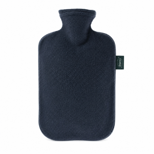 Navy fleece hot water bottle for van life warmth and comfort